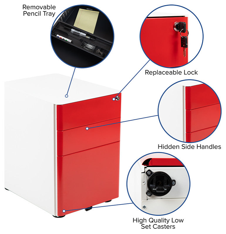 Modern 3-Drawer Mobile Locking Filing Cabinet