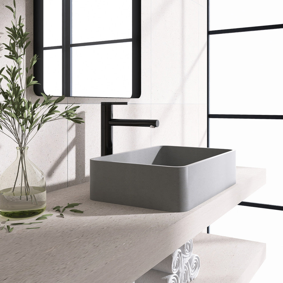 Dark Grey Rectangular Concrete Vessel Bathroom Sink