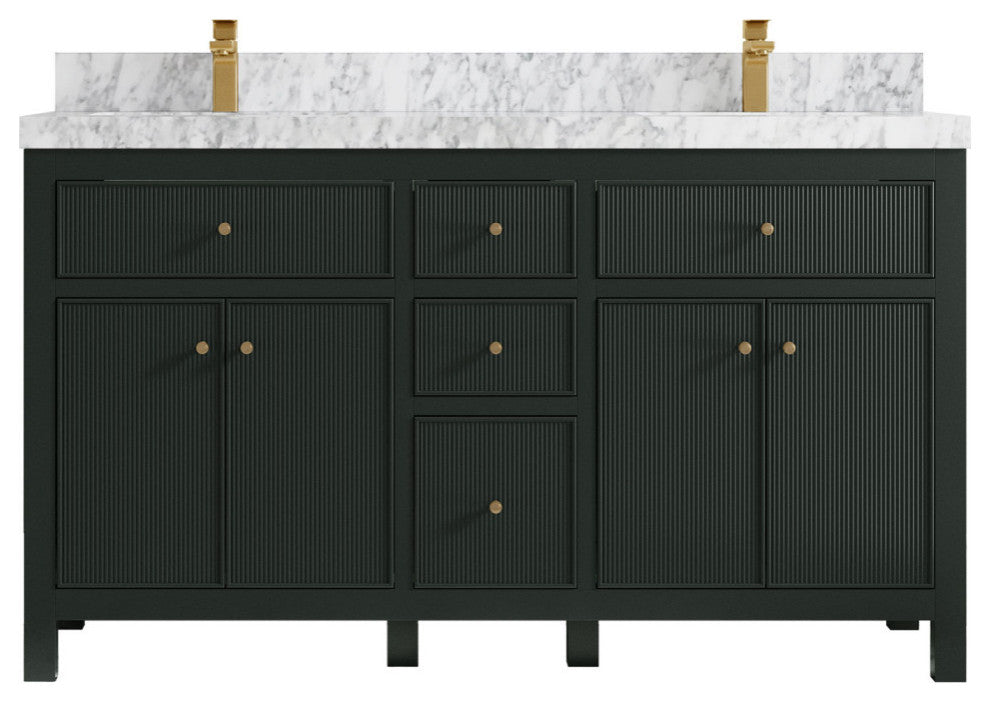 Sonoma 60 Double Bathroom Vanity in Dark Forest Green with 2" Carrara Marble