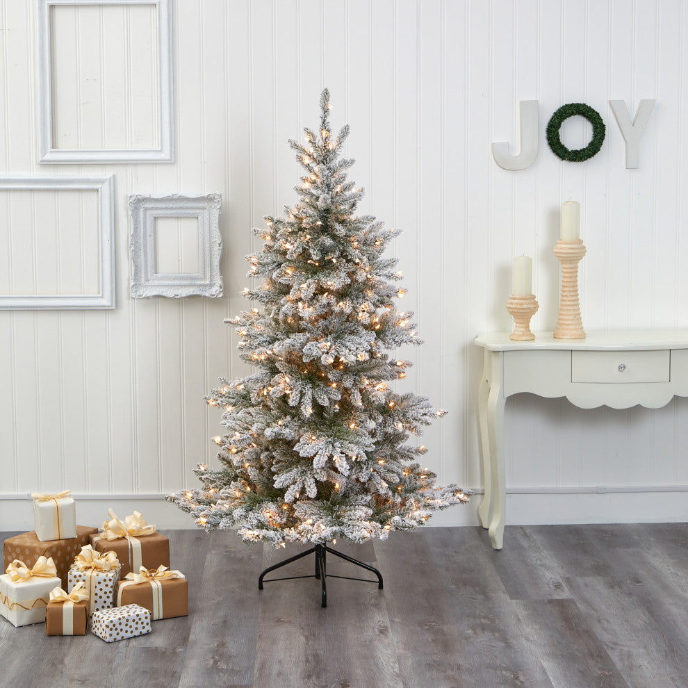 6' Flocked West Virginia Spruce Faux Xmas Tree W/Lights & 850 Bendable Branches