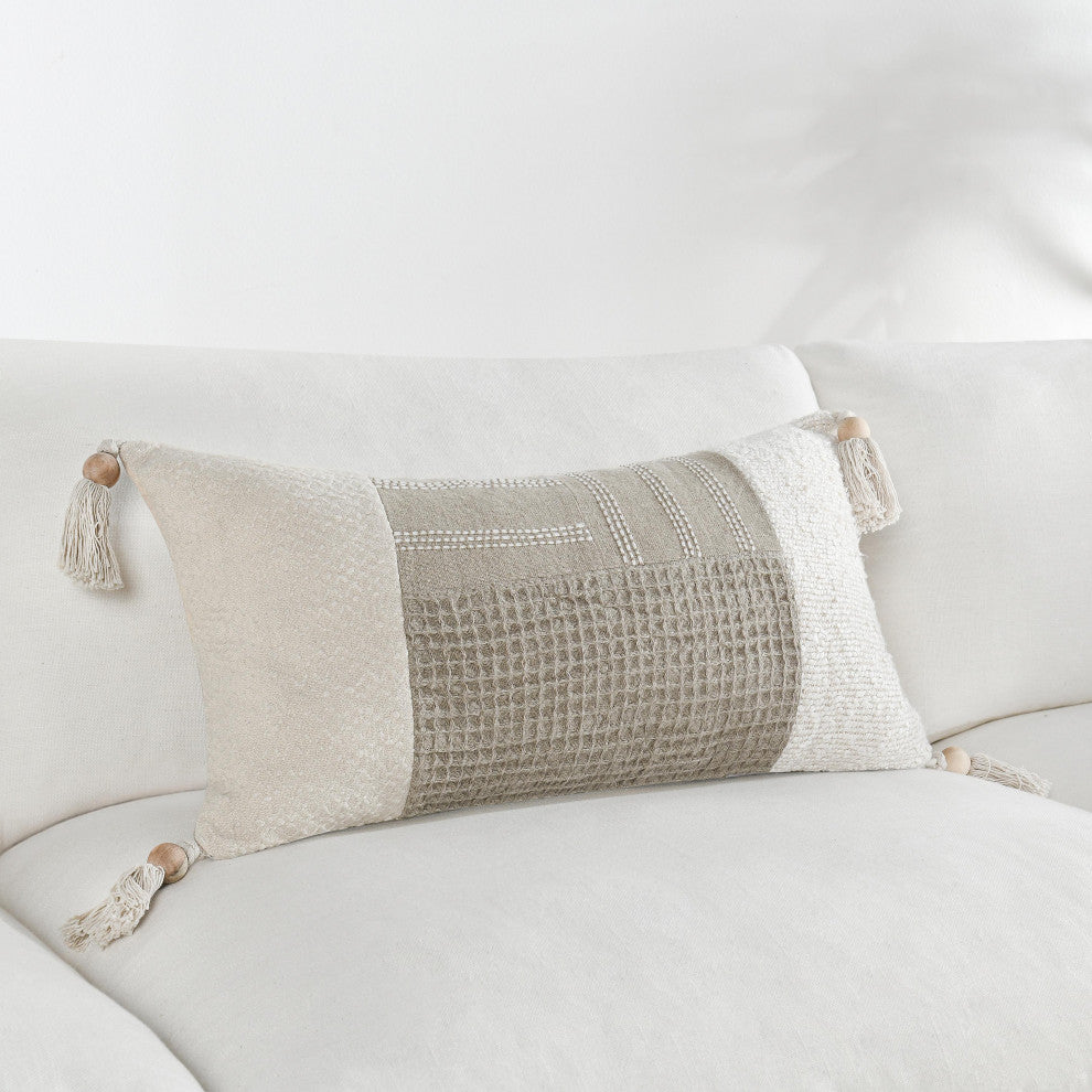 Yasa Cotton Blend Throw Pillow, Ivory by Kosas Home, 14x26