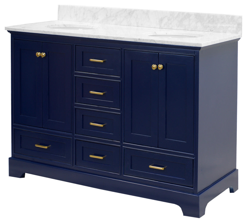 Harper 60" Bathroom Vanity, Royal Blue, Carrara Marble, Double