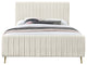 Zara Channel Tufted Velvet Upholstered Bed With Custom Gold Legs, Cream, Full