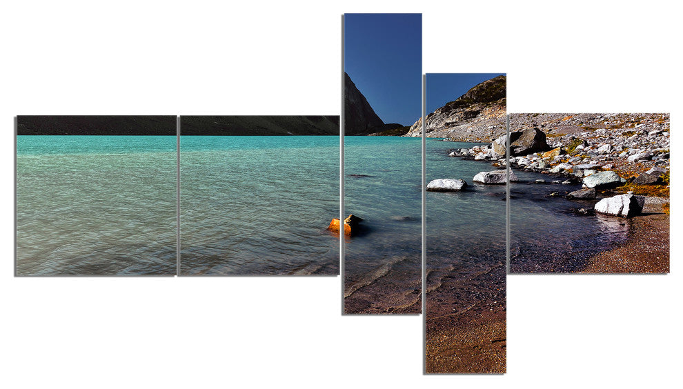 Bright Blue Waters of Mountain Lake, Landscape Canvas Print, 60"x32", 5 panels