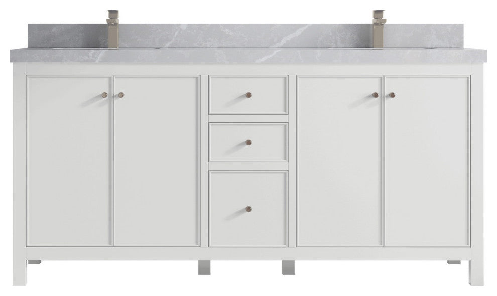 Chicago 72" Double Sink Bathroom Vanity, White 2" Pearl Gray Quartz