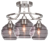 Paramount 3-Light Semi-Flush Light, Brushed Nickel, 6" Smoke Ribbed Glass