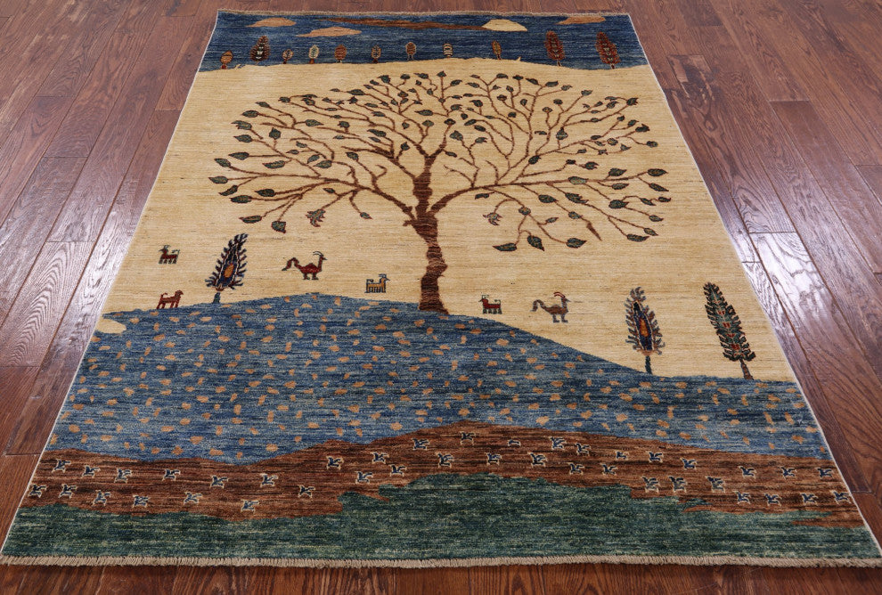 Persian Gabbeh Tribal Handmade Rug 4' 11" X 6' 6" - Q12292