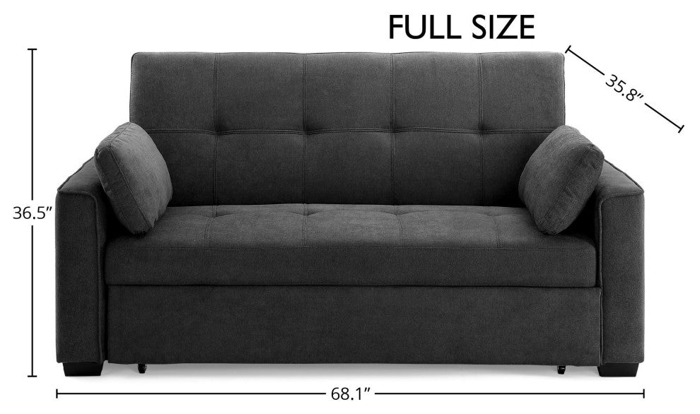 Nantucket Pull-Out Chenille Sleeper Sofa With Accent Pillows, Charcoal, Full