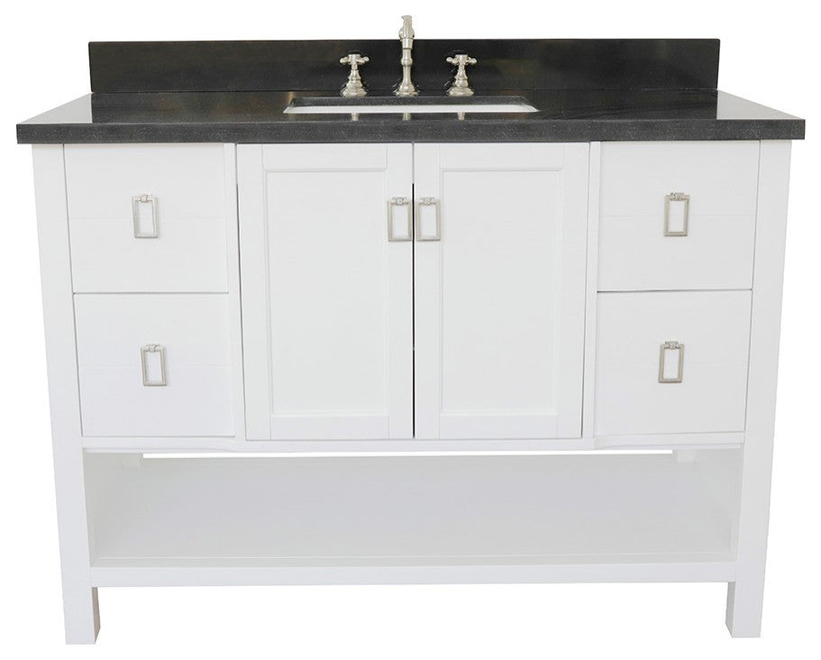 49" Single Vanity, White Finish With Black Galaxy Top