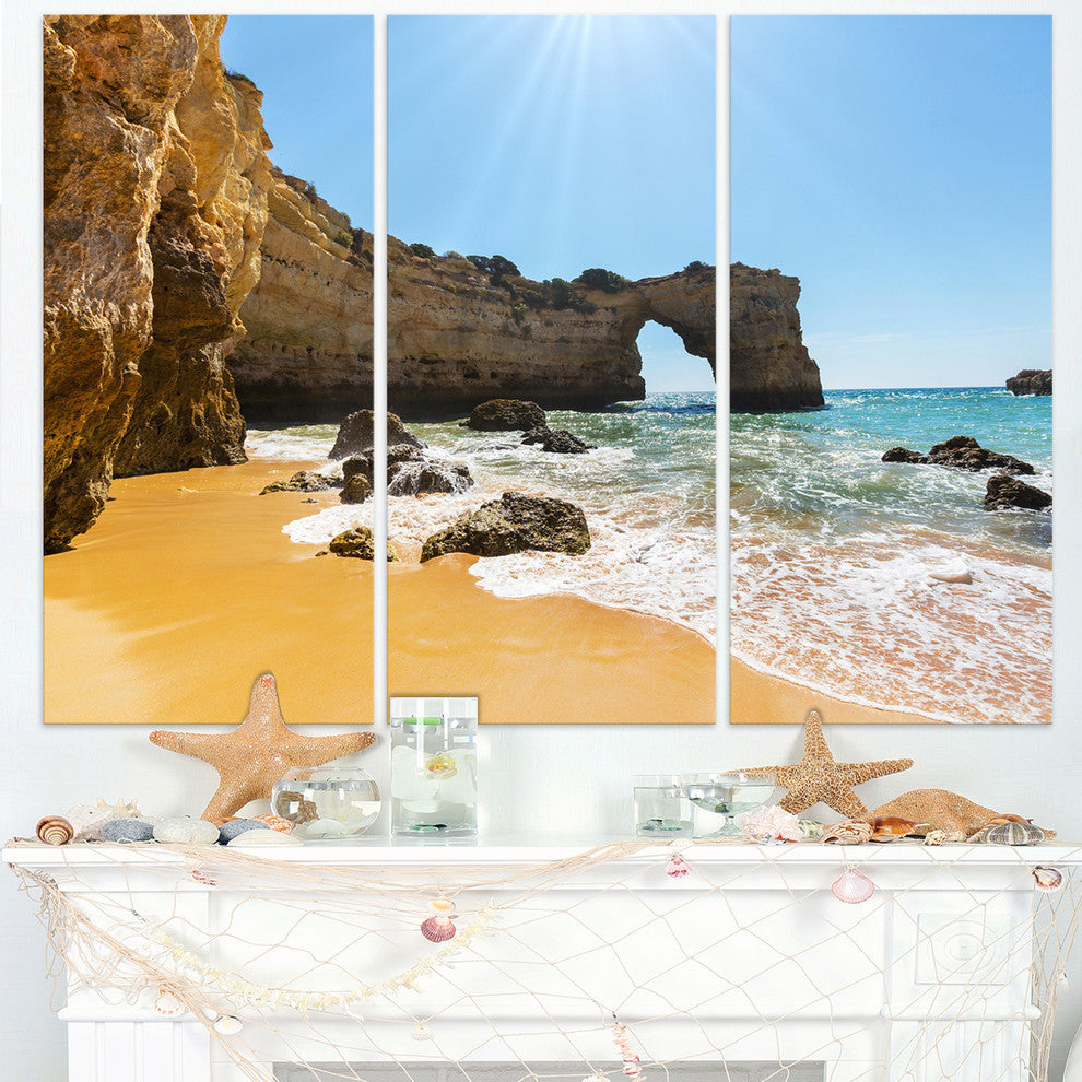 "Wide Portugal Beach With White Waters" Beach Metal Wall Art, 3 Panels, 36"x28"