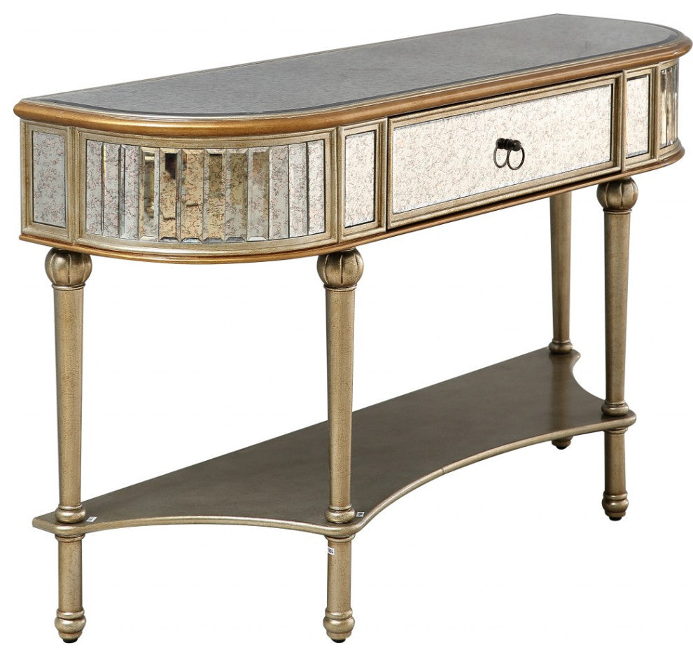 Antiqued Gold Demilune Console Table