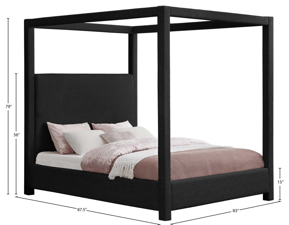 Eden Boucle Fabric Upholstered Bed, Black, King