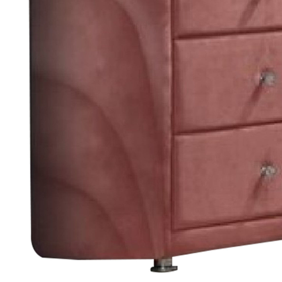 Benzara BM275662 Modern Side Dresser, 6 Drawers, Round Metal Knobs, Velvet, Pink