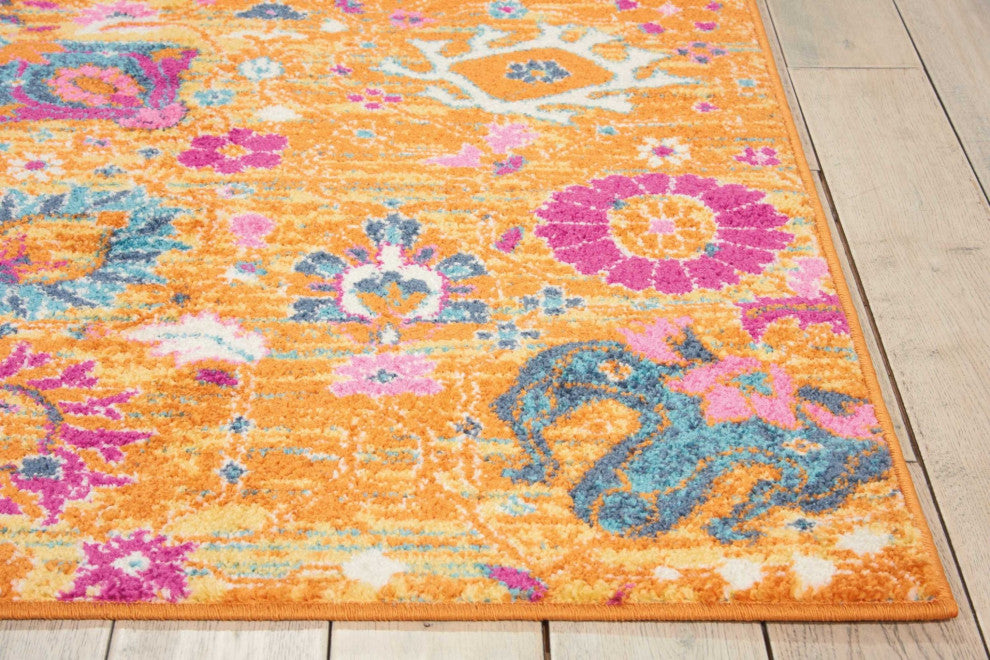 7 x 10 Sun Gold and Navy Distressed Area Rug