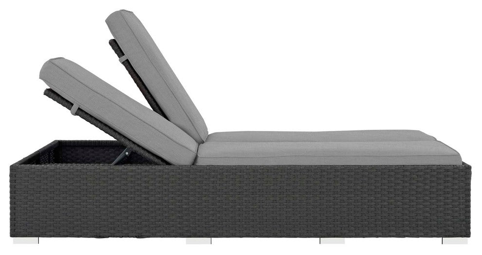 Modern Outdoor Lounge Chair Chaise, Sunbrella Rattan Wicker, Multi/Gray