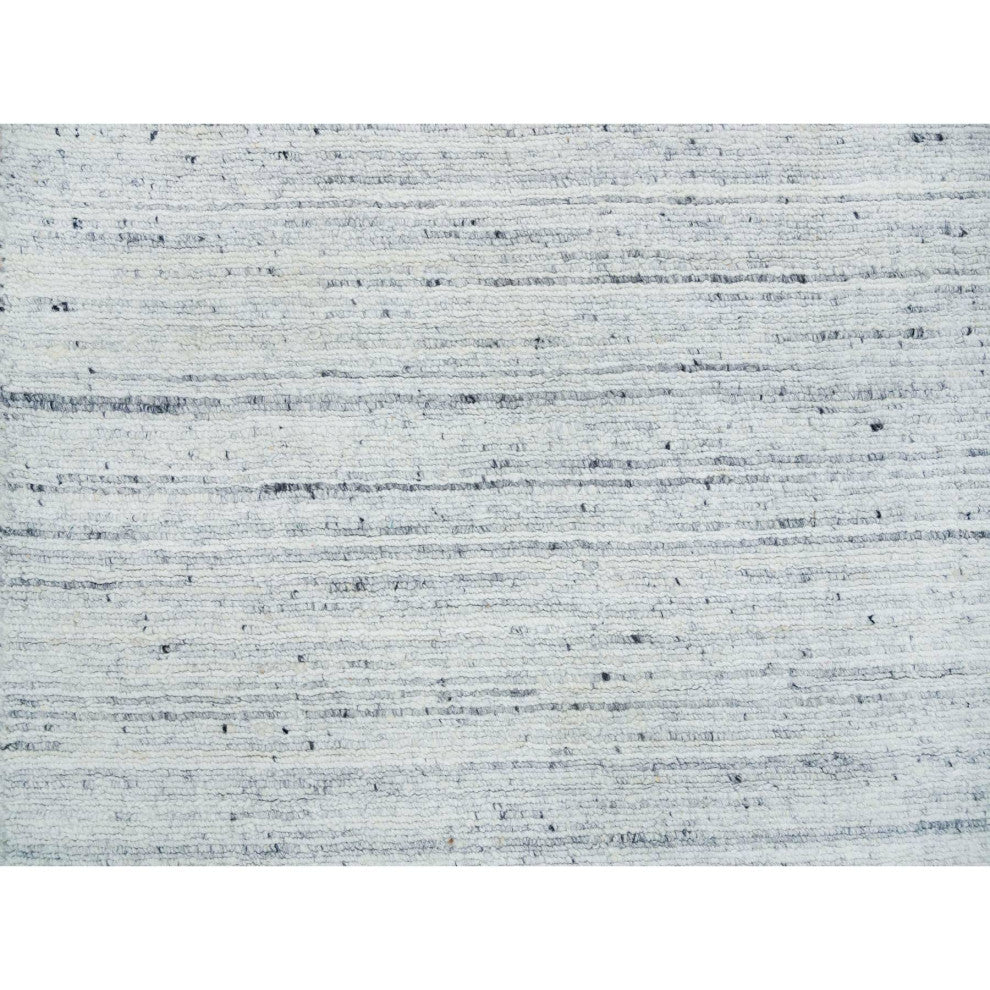 Ivory Plain Modern Striae Pure Wool Hand Loomed Runner Oriental Rug 2'5"x15'9"