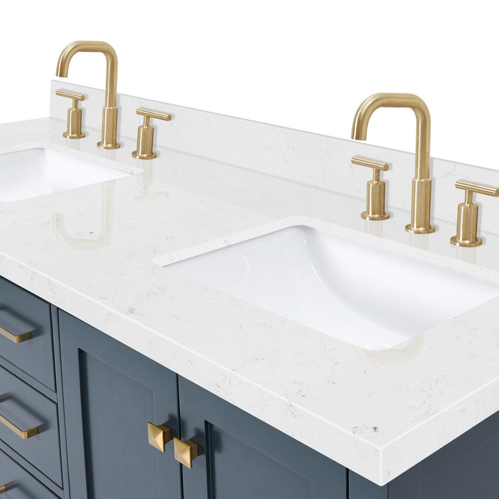 Ariel Cambridge 60" Double Rectangle Sinks Vanity, Carrara Quartz