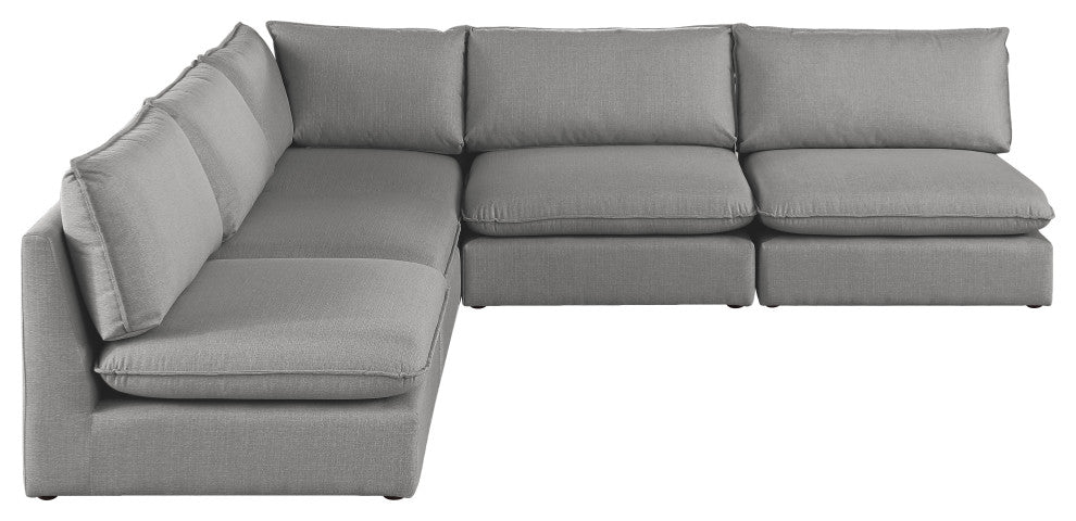 Mackenzie Linen Textured Fabric 5-Piece Modular L-Shaped Sectional, Grey