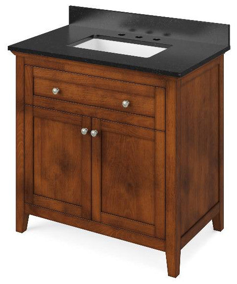 Chatham Traditional 36" Chocolate Single Sink Vanity, Black Granite Vanity Top
