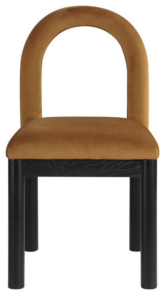 Conrad Upholstered Dining Chair, Saddle, Velvet, Black Finish