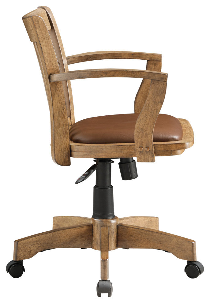 Deluxe Wood Banker's Chair With Vinyl Padded Seat, Fruitwood Brown Finish