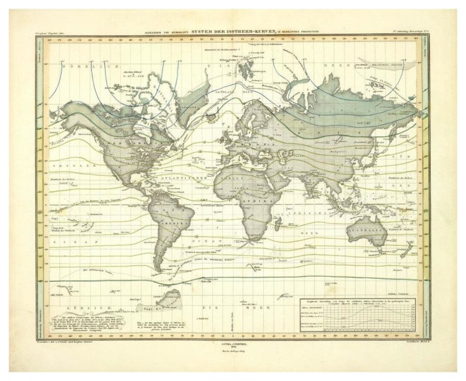 "Alexander von Humboldt's System Der Isotherm-Kurven, 1849" Paper Art, 18"x15"