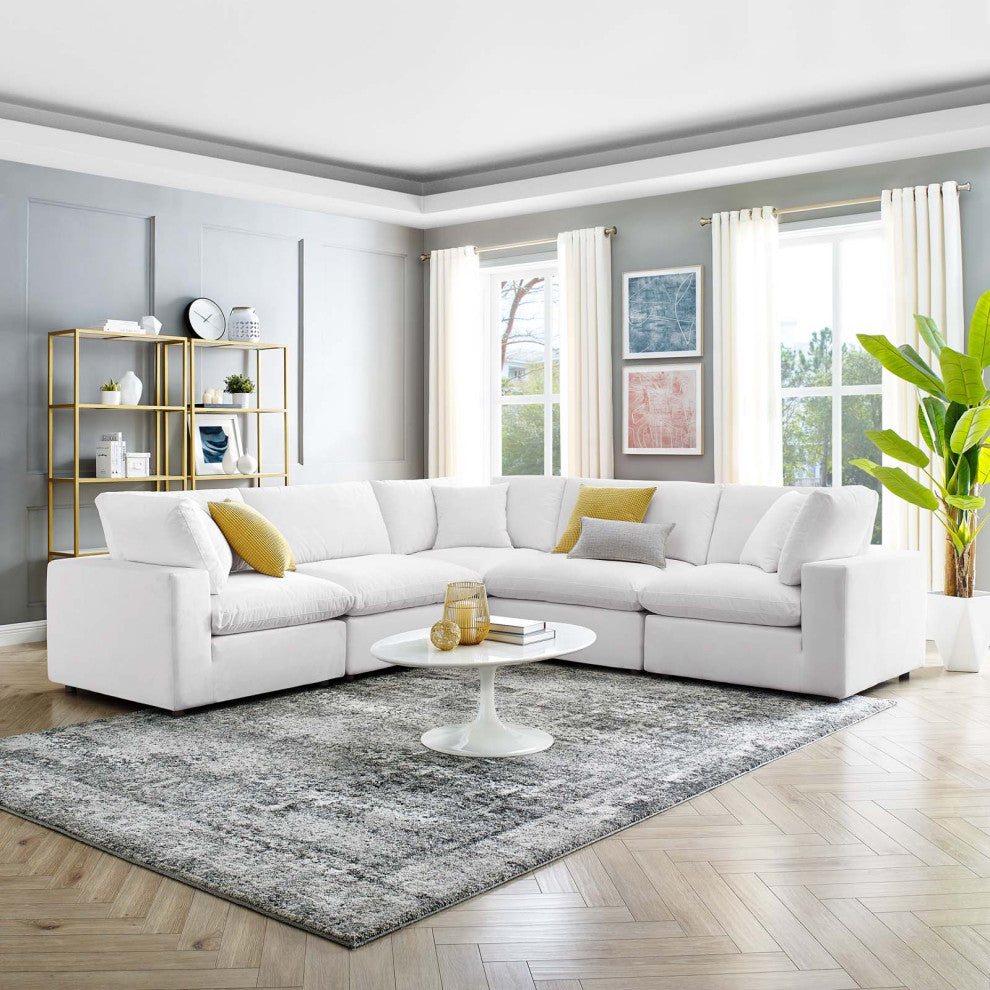 Sectional Sofa Set, Velvet, White, Modern, Living Lounge Hotel Lobby Hospitality