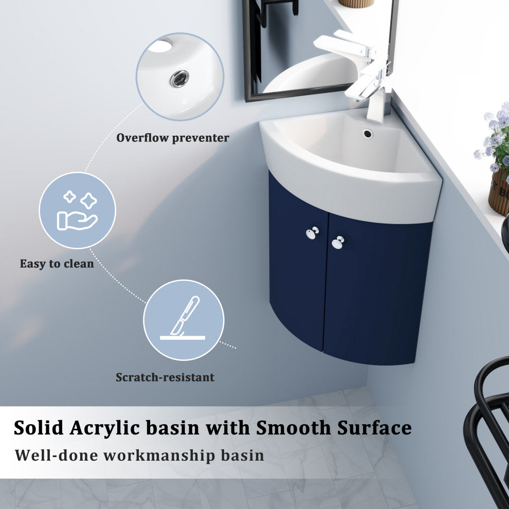 TATEUS Corner Bathroom Vanity Sink for Small Space Wall Mounted Cabinet Set