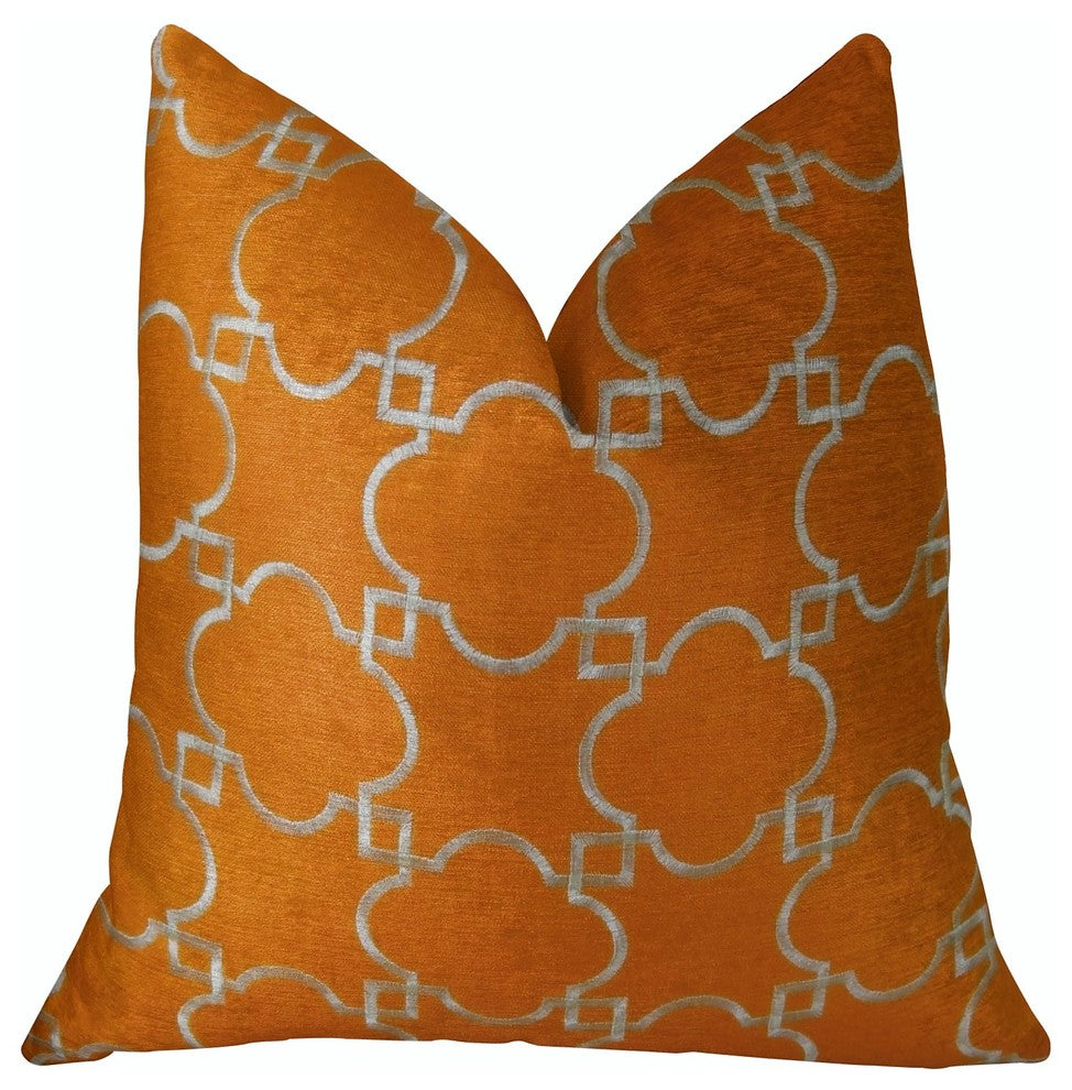 Nadiya Orange and White Handmade Luxury Pillow, 20"x36" King