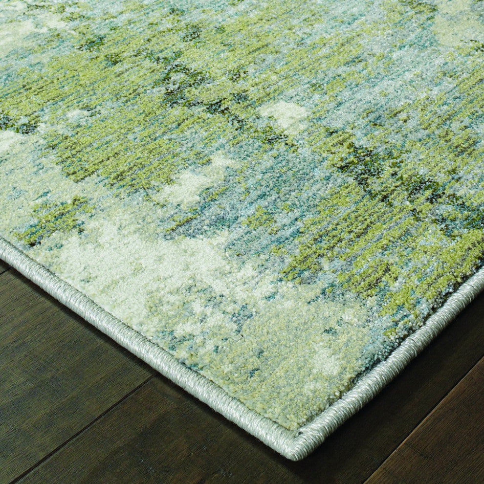 2??X 8??Blue And Sage Distressed Waves Indoor Runner Rug