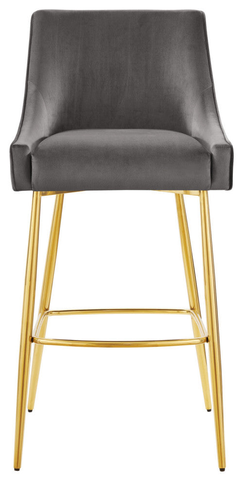Bar Stool Chair Barstool, Set of 2, Gray, Velvet, Modern, Mid Century