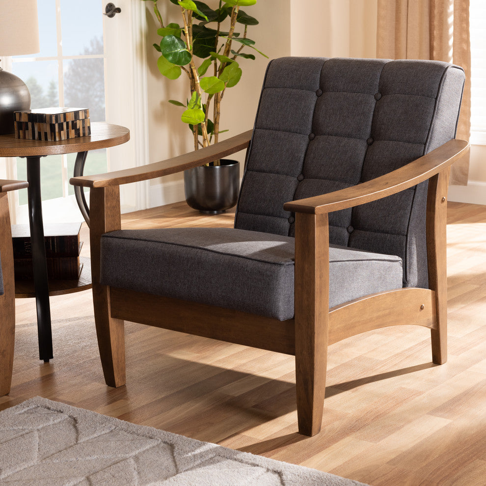 Abel Midcentury Modern Gray Fabric Walnut Wood Lounge Chair