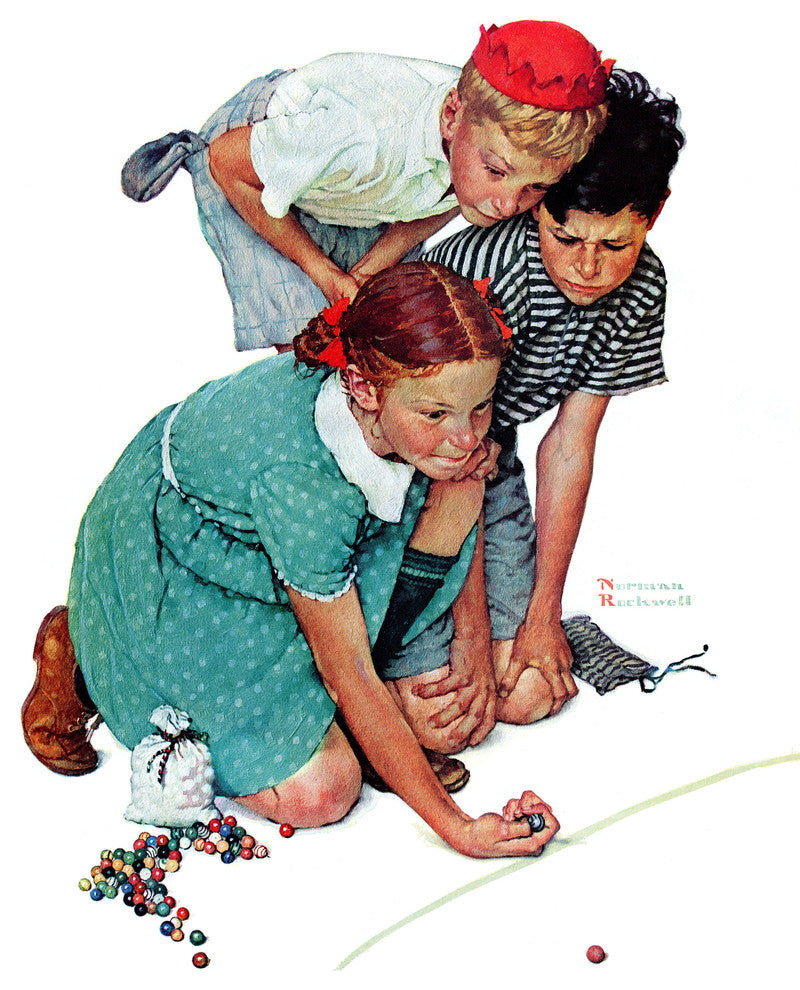 "Marbles Champ" Painting Print on Canvas by Norman Rockwell