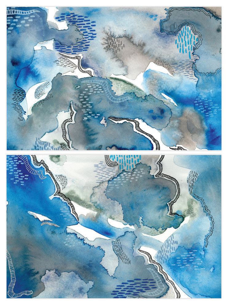 Subtle Blues Abstract Printed Wall Art on Unframed Free Floating Tempered Glass