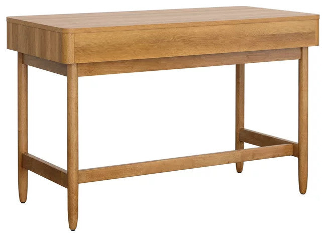 Modern Desk, Rubberwood Legs With Storage Drawers & Cut Out Pulls, Light Honey