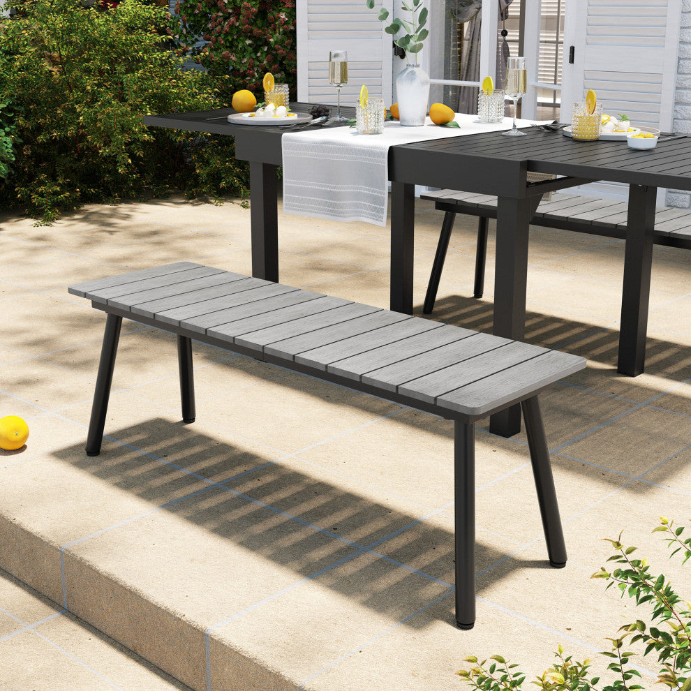 5-Piece Gray Outdoor Patio Set Dining Chairs Table With Umbrella Hole, Gray