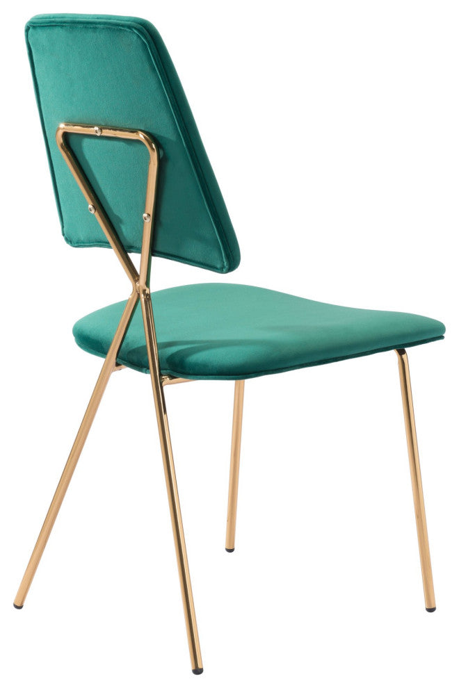 Dining Chair, Set of 2, Steel Metal, Fabric, Green, Gold, Kitchen Cafe Bistro