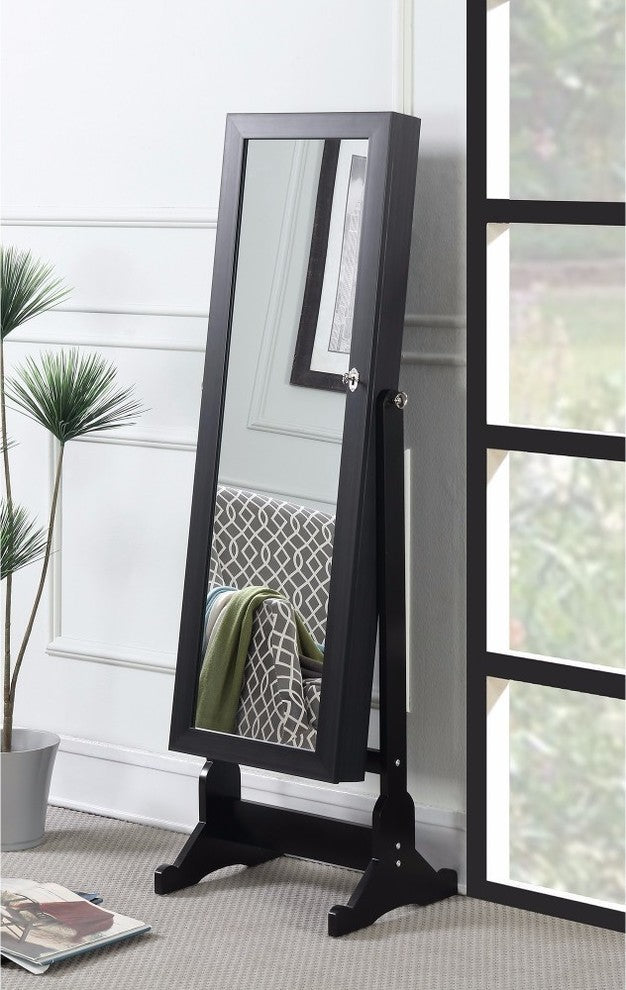 Benzara BM163993 Wooden Jewelry Cheval Mirror, Black