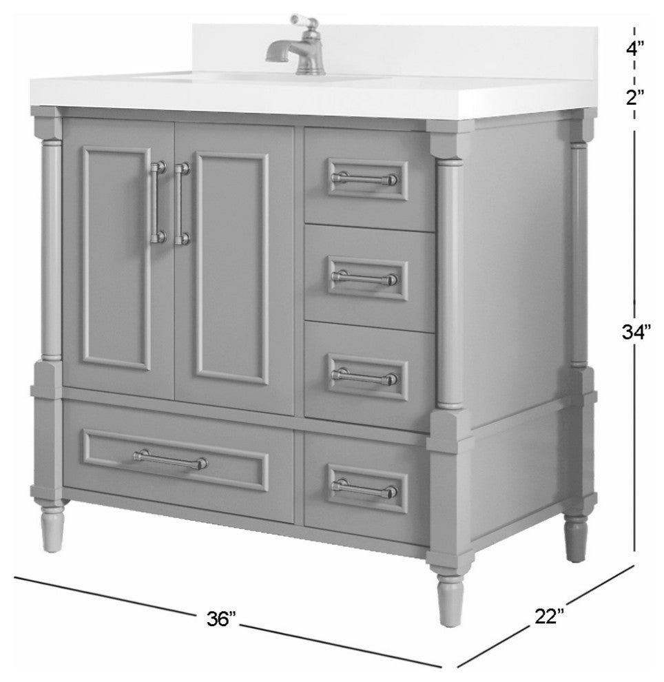 Aberdeen 36 Left Offset Bath Vanity in Dark Forest Green 2" Calacatta Gold