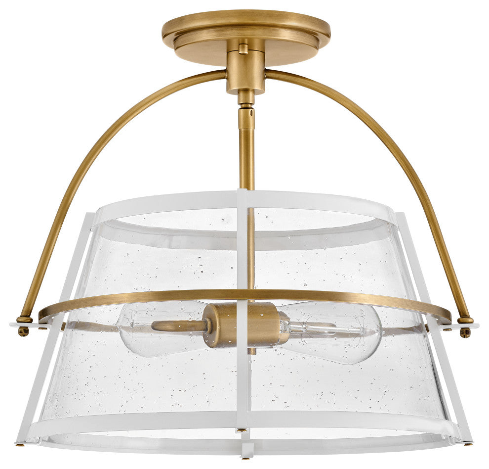 Hinkley Tournon Semi-Flush Mount, Heritage Brass With Polished White Accents
