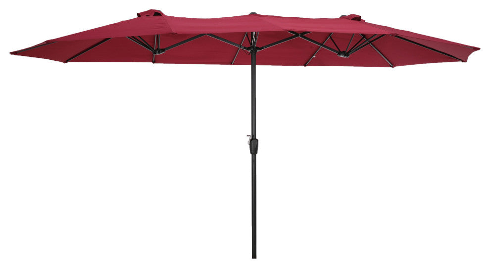 15'x9' Steel Double-Sided Rectangular Outdoor Market Patio Umbrella, Red