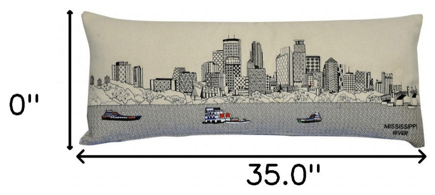 35" White Minneapolis Daylight Skyline Lumbar Decorative Pillow