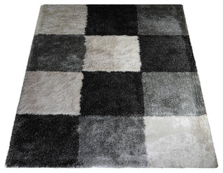 HAND TUFTED SHAG POLYESTER ECO-FRIENDLY AREA RUGS, Black Silver Color, Geometric
