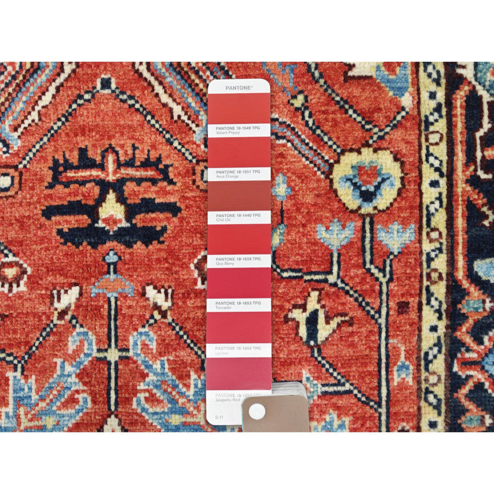 Imperial Red Afghan Peshawar Heriz Wool Hand Knotted Oriental Rug, 3'x4'10"
