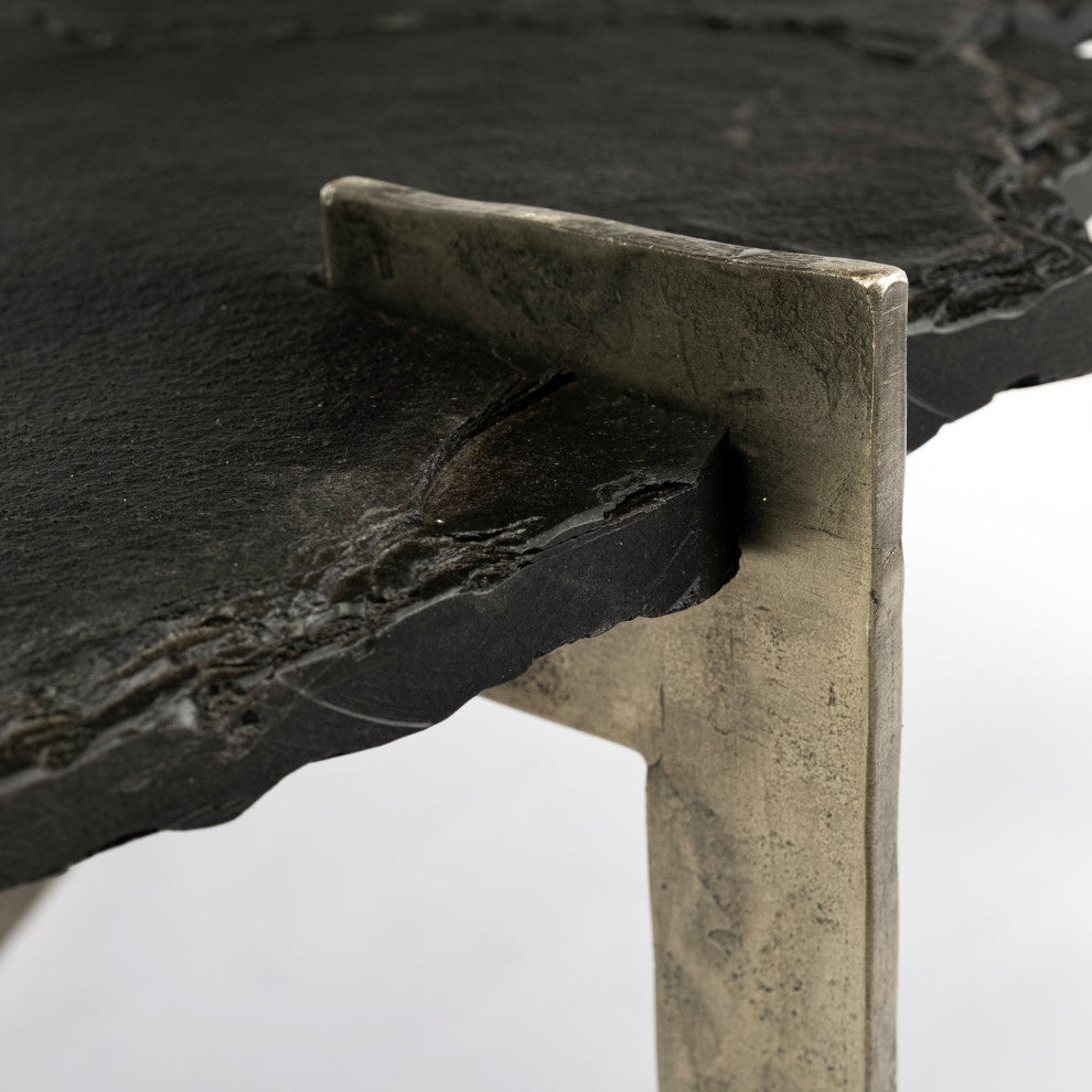 40" Black and Gold Stone and Iron Free Form Distressed Coffee Table
