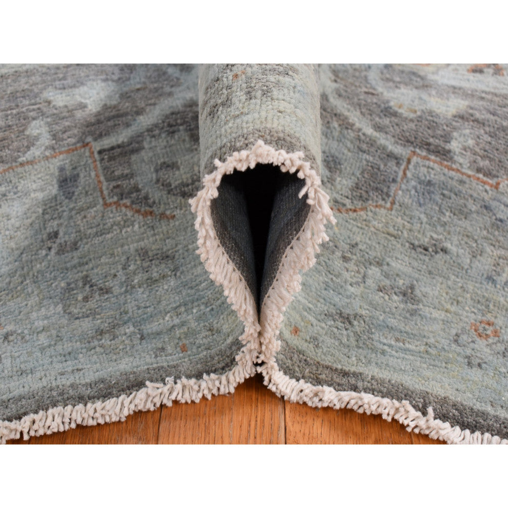Arctic Blue, Silver Wash Peshawar, Hand Knotted, Pure Wool, Rug, 5'9"x9'
