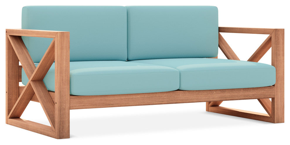 Anguilla Waterproof Fabric Upholstered Outdoor Loveseat, Blue