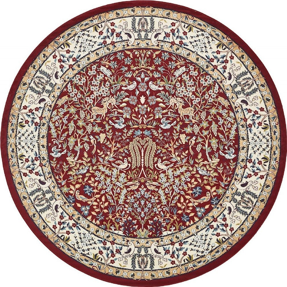 Traditional Kelayeh 10' Round Crimson Area Rug