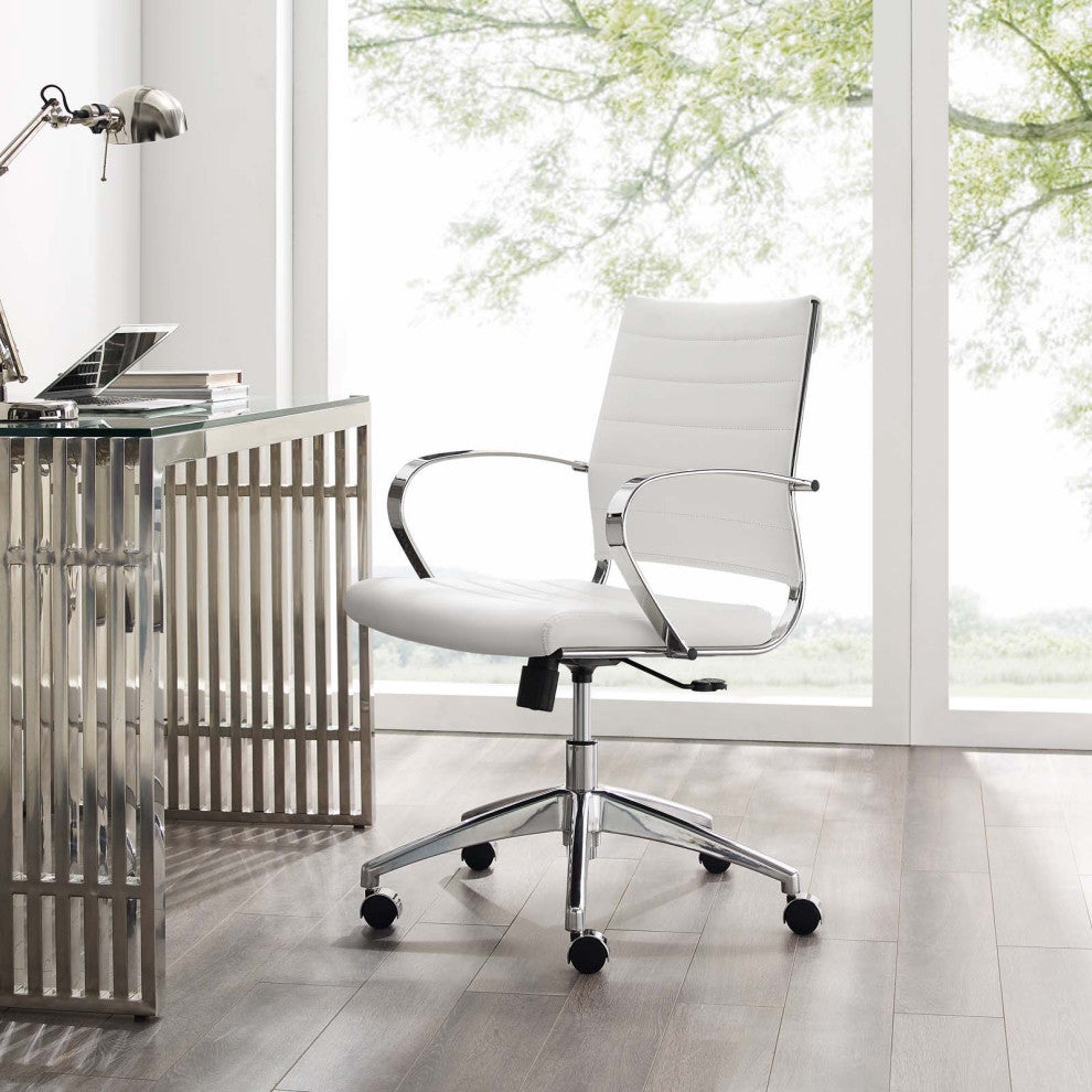 Computer Work Desk Chair, Faux Leather, White, Modern, Home Business Office