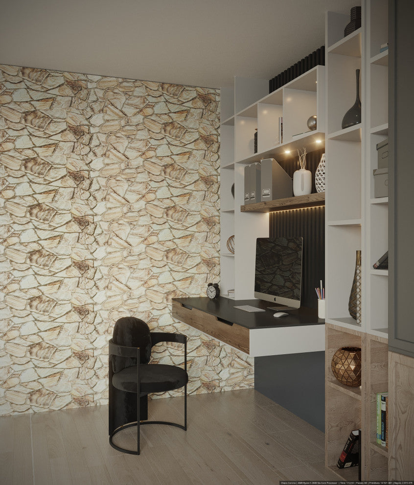 Faux Stone PVC 3D Wall Panels, Ivory Brown, Set of 10, Covers 51 sq ft